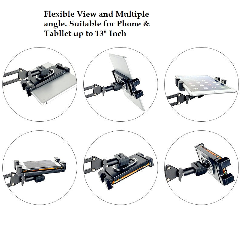 360° Rotatable & Multiple Angle Phone & Tablet Holder Support for Tablet up to Size 13" with 2 Way Andle Holding