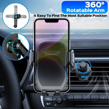 Load image into Gallery viewer, 360° Universal Car Air Vent Phone Holder with Anti Fall Hook, Rotatable Arm &amp; Extra Width Phone Bracket
