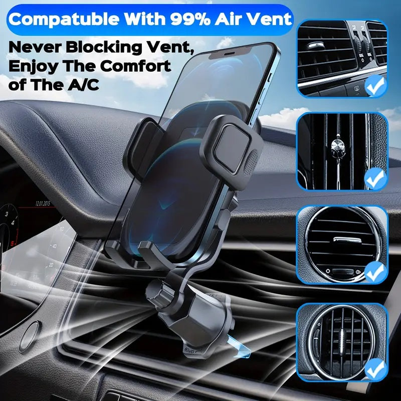 Universal Car Air Vent Phone Holder with Anti Fall Hook, 360° Rotatanle Arm & Extra Width Phone Bracket