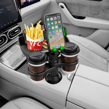 Load image into Gallery viewer, MAILUZHE Car Cup Holder 4 in 1 Holder Tray 360° Rotating Auto Drink Food Table with Dual Cup Holder, Phone Holder, 360°Rotation Adjustable Base, Road Trip Essentials Car Accessories (B06)
