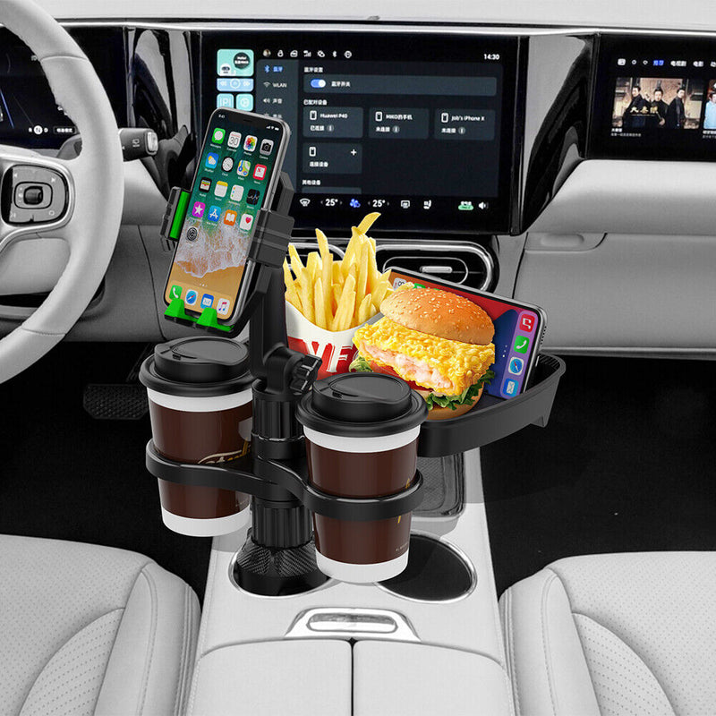 MAILUZHE Car Cup Holder 4 in 1 Holder Tray 360° Rotating Auto Drink Food Table with Dual Cup Holder, Phone Holder, 360°Rotation Adjustable Base, Road Trip Essentials Car Accessories (B06)