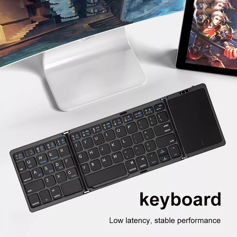 Bluetooth Wireless Rechargeble Folding Keyboard with Touch Pad 64 Keys USB C Charging