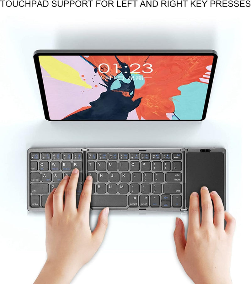 Bluetooth Wireless Rechargeble Folding Keyboard with Touch Pad 64 Keys USB C Charging