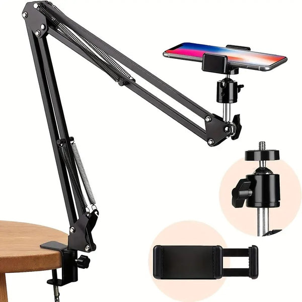 360° Boom Arm Flexi Adjustment Mobile Phone Holder Table for Desk, Broadcast, Kitchen, Bedroom