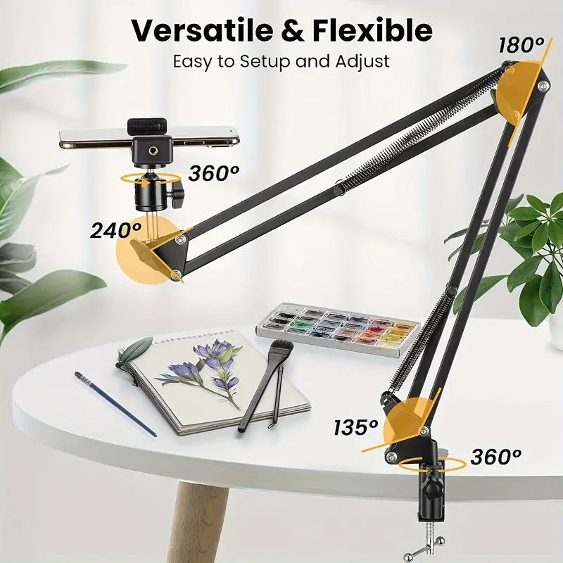 360° Boom Arm Flexi Adjustment Mobile Phone Holder Table for Desk, Broadcast, Kitchen, Bedroom