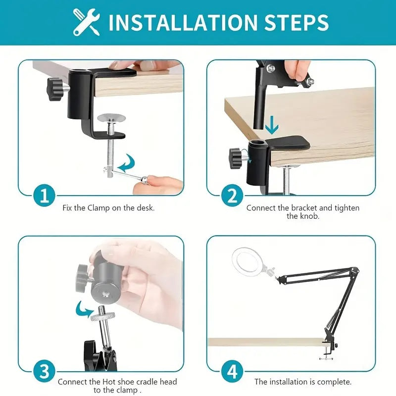 360° Boom Arm Flexi Adjustment Mobile Phone Holder Table for Desk, Broadcast, Kitchen, Bedroom