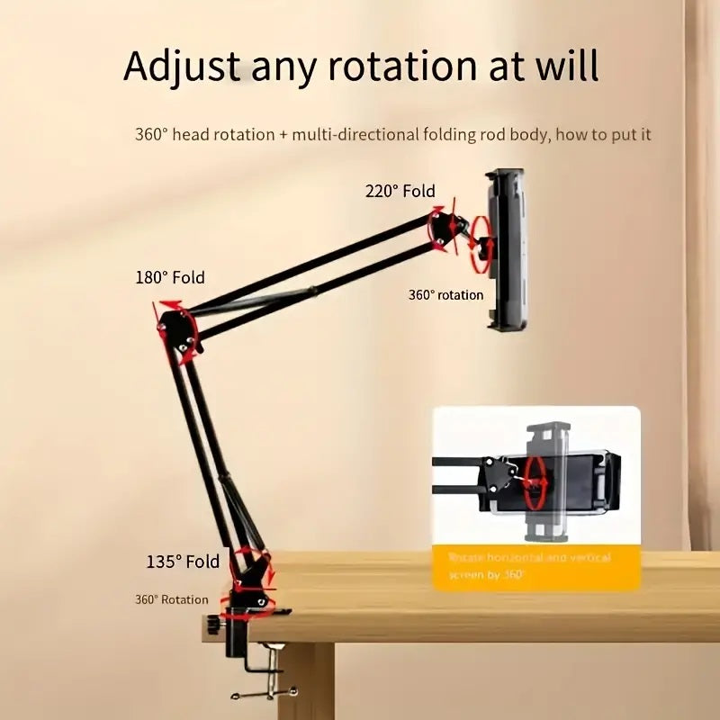 360° Boom Arm Flexi Adjustment Tablet Phone Holder Table for Desk, Broadcast, Kitchen, Bedroom