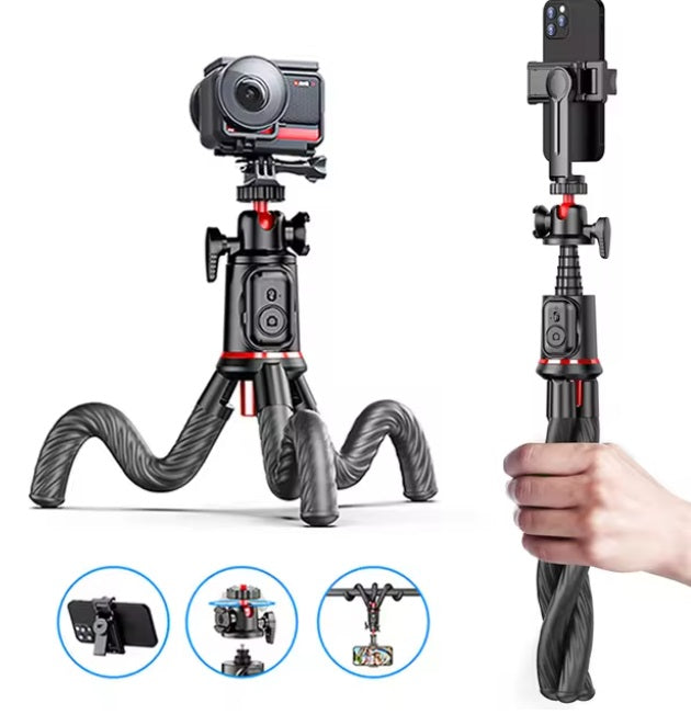 Flexible Octopus Telescopic Pole Tripod Detachable Phone Selfie Holder with Cold Shoe Mount, Bluetooth Extendable 41cm to 64cm