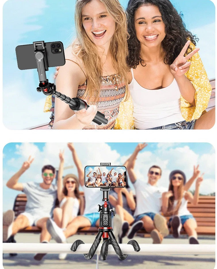 Flexible Octopus Telescopic Pole Tripod Detachable Phone Selfie Holder with Cold Shoe Mount, Bluetooth Extendable 41cm to 64cm