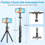 Flexible Octopus Telescopic Pole Tripod Detachable Phone Selfie Holder with Cold Shoe Mount, Bluetooth Extendable 41cm to 64cm