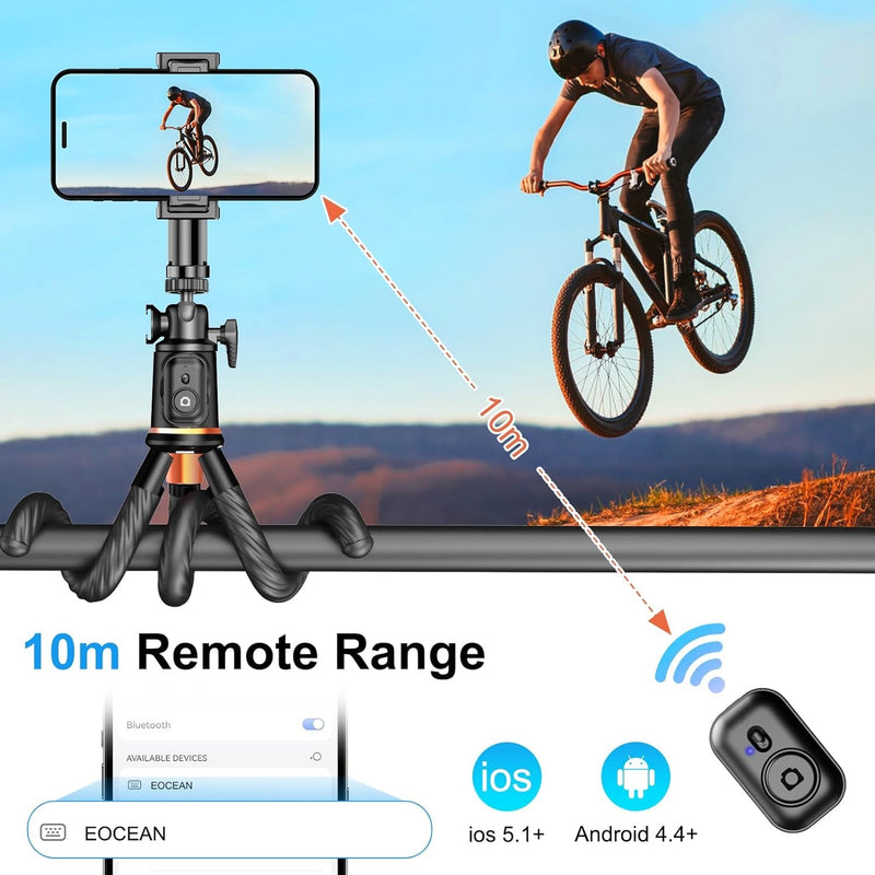 Flexible Octopus Telescopic Pole Tripod Detachable Phone Selfie Holder with Cold Shoe Mount, Bluetooth Extendable 41cm to 64cm