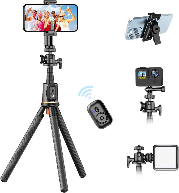 Flexible Octopus Telescopic Pole Tripod Detachable Phone Selfie Holder with Cold Shoe Mount, Bluetooth Extendable 41cm to 64cm