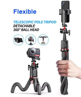 Flexible Octopus Telescopic Pole Tripod Detachable Phone Selfie Holder with Cold Shoe Mount, Bluetooth Extendable 41cm to 64cm