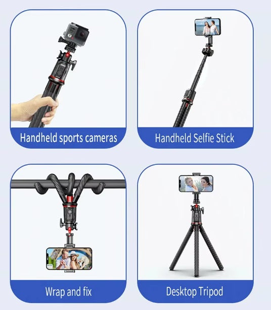 Flexible Octopus Telescopic Pole Tripod Detachable Phone Selfie Holder with Cold Shoe Mount, Bluetooth Extendable 41cm to 64cm