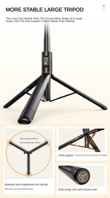 All in 1 Hidden Selfie Stick Tripod 1.82m Portable Phone Tripod Aluminum Alloy Cold Shoe Tripod