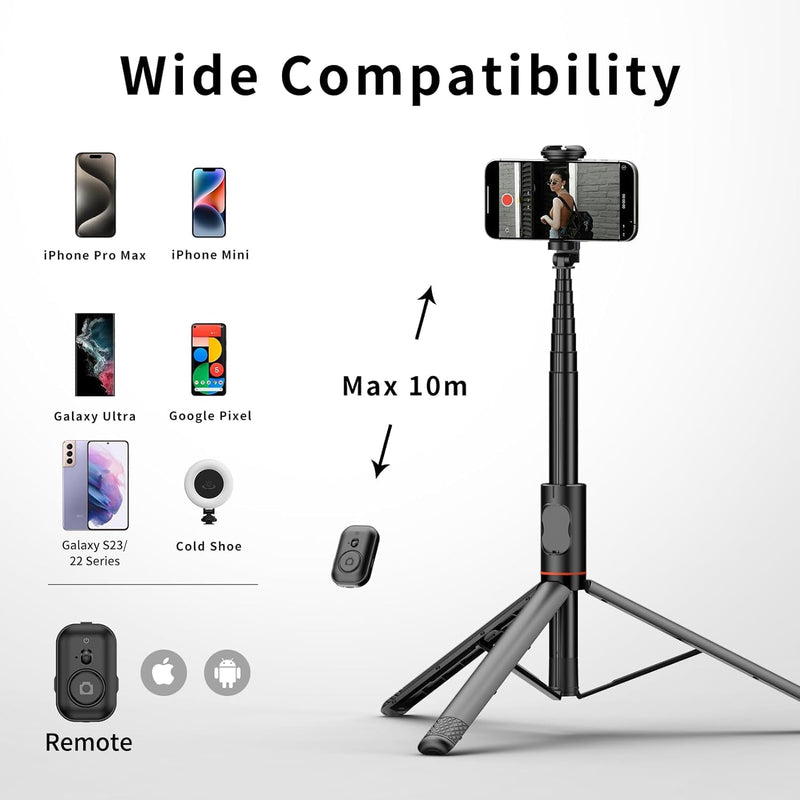 All in 1 Hidden Selfie Stick Tripod 1.82m Portable Phone Tripod Aluminum Alloy Cold Shoe Tripod