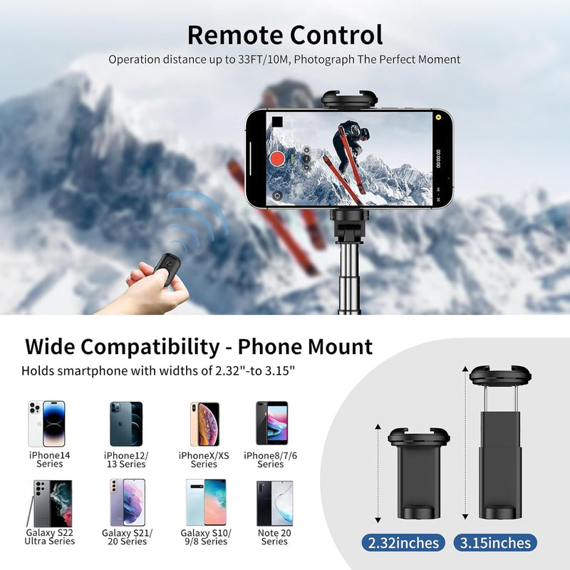 All in 1 Hidden Selfie Stick Tripod 1.82m Portable Phone Tripod Aluminum Alloy Cold Shoe Tripod