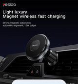 YESIDO C190 Magsafe Magnetic Car Phone Holder Wireless Chargers 15W for iPhone with Innovative Clamp