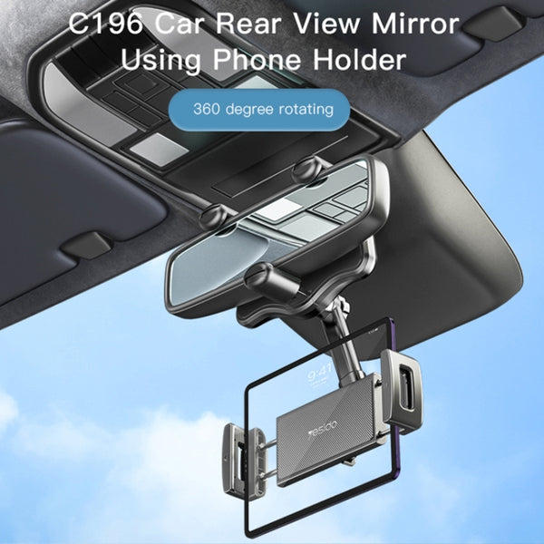 YESIDO C196 Car Rearview Mirror Phone Holder 360 Degrees Rotating ABS Cellphone Bracket