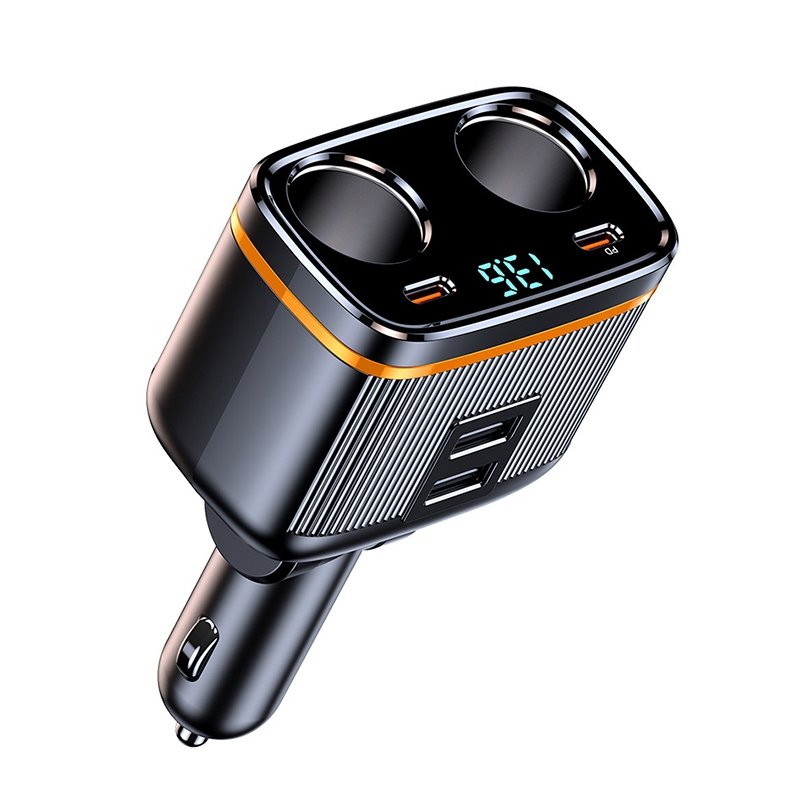 6 in 1 Car Charger 2 Sockets PD45W Type-Cx2+USBx2 Car Cigarette Lighter Fast Charging Charger