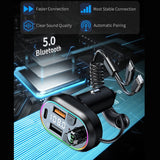 Car FM Transmitter Wireless Audio Receiver Auto ABS MP3 Player w Type-C & Lightning Charging Cable