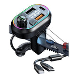 Car FM Transmitter Wireless Audio Receiver Auto ABS MP3 Player w Type-C & Lightning Charging Cable