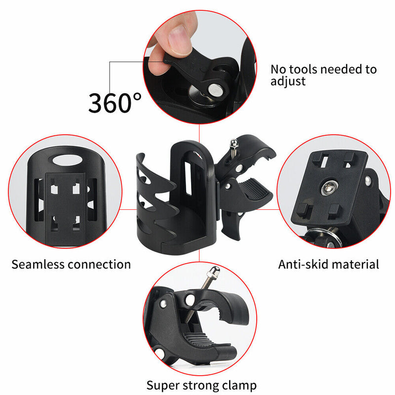 Universal 360° Rotatable Claw Clamp Handlebar Cup Holder Rack Cage Universal For Wheelchair Walker Rollator Bicycle Stroller Treadmill