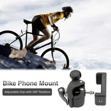 Load image into Gallery viewer, Universal 1/4 Head DV DSLR Bike Bicycle Handlebar Clamp Bracket Mount with Phone Bracket for size 4.7&quot;-6.5&quot; and compatible for Insta 360 One X Video Camera Clip,  Gopro Hero5/4/3+/3/2/1
