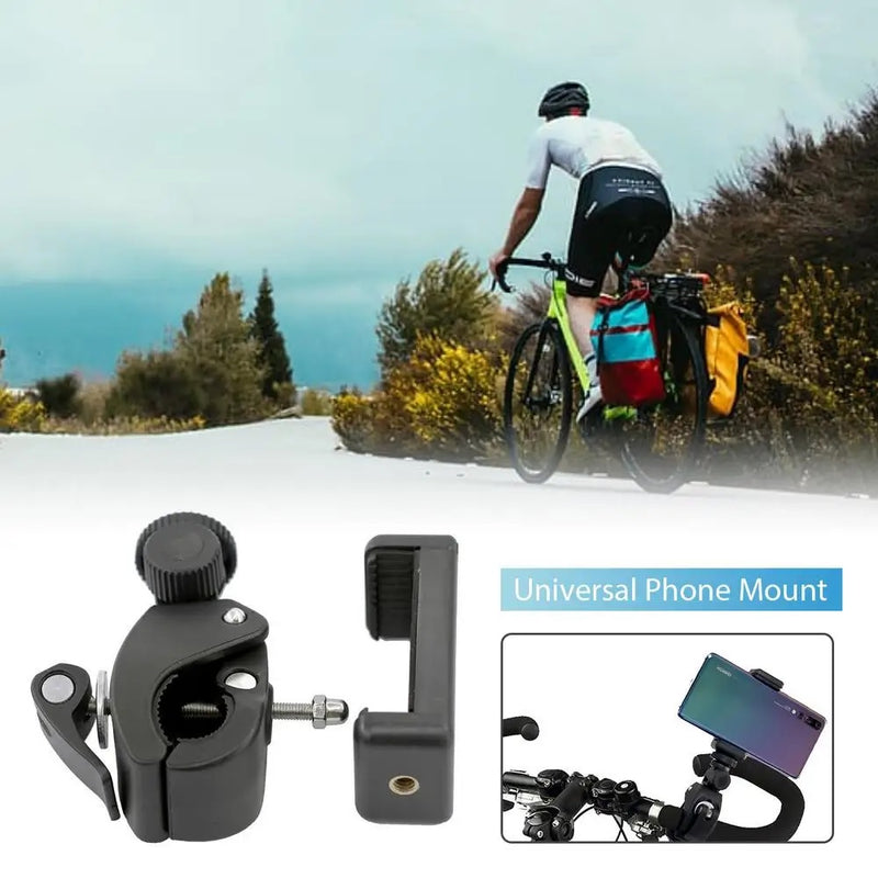 Universal 1/4 Head DV DSLR Bike Bicycle Handlebar Clamp Bracket Mount with Phone Bracket for size 4.7"-6.5" and compatible for Insta 360 One X Video Camera Clip,  Gopro Hero5/4/3+/3/2/1