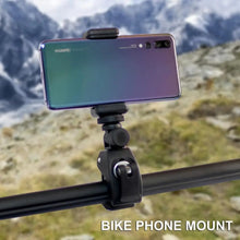 Load image into Gallery viewer, Universal 1/4 Head DV DSLR Bike Bicycle Handlebar Clamp Bracket Mount with Phone Bracket for size 4.7&quot;-6.5&quot; and compatible for Insta 360 One X Video Camera Clip,  Gopro Hero5/4/3+/3/2/1
