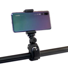 Load image into Gallery viewer, Universal 1/4 Head DV DSLR Bike Bicycle Handlebar Clamp Bracket Mount with Phone Bracket for size 4.7&quot;-6.5&quot; and compatible for Insta 360 One X Video Camera Clip,  Gopro Hero5/4/3+/3/2/1
