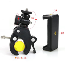 Load image into Gallery viewer, Universal 1/4 Head DV DSLR Bike Bicycle Handlebar Clamp Bracket Mount with Phone Bracket for size 4.7&quot;-6.5&quot; and compatible for Insta 360 One X Video Camera Clip,  Gopro Hero5/4/3+/3/2/1
