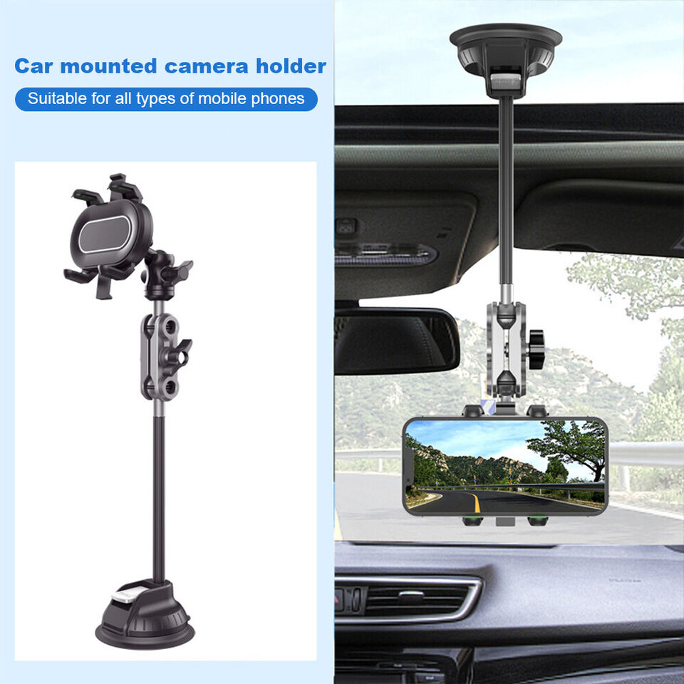 MAILUZHE 360° Car Phone Holder Strong Suction Cup Base Aluminum Alloy Flexible Long Arm 32cm Phone to 7.0