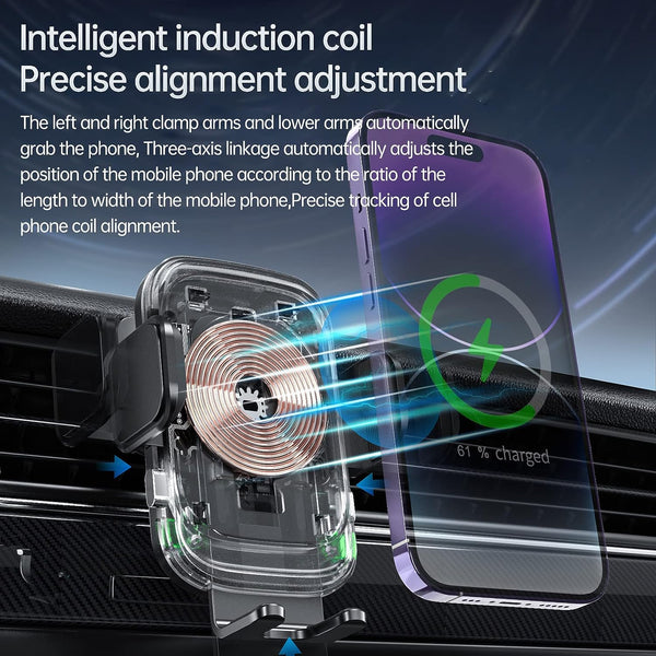 360° Rotatable Car Air Ventilitaion Grid 15W Qi Fast Wireless Charger Auto Clamp Long Hook Clamp Anti Fall