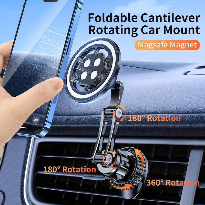 360° Rotatable Aluminum Air Vent Car Phone Holder Support Magnetic & Magsafe with Flexible Expansion Arm