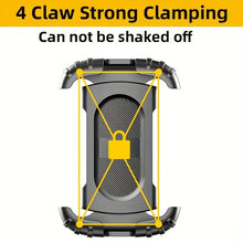Load image into Gallery viewer, Universal Phone Holder 4 Claw Stong Clamping Design Handlebar Phone Mount, for Phone Size up to 7” for Bicycles, Bikes, Scooters, Treadmill &amp; etc
