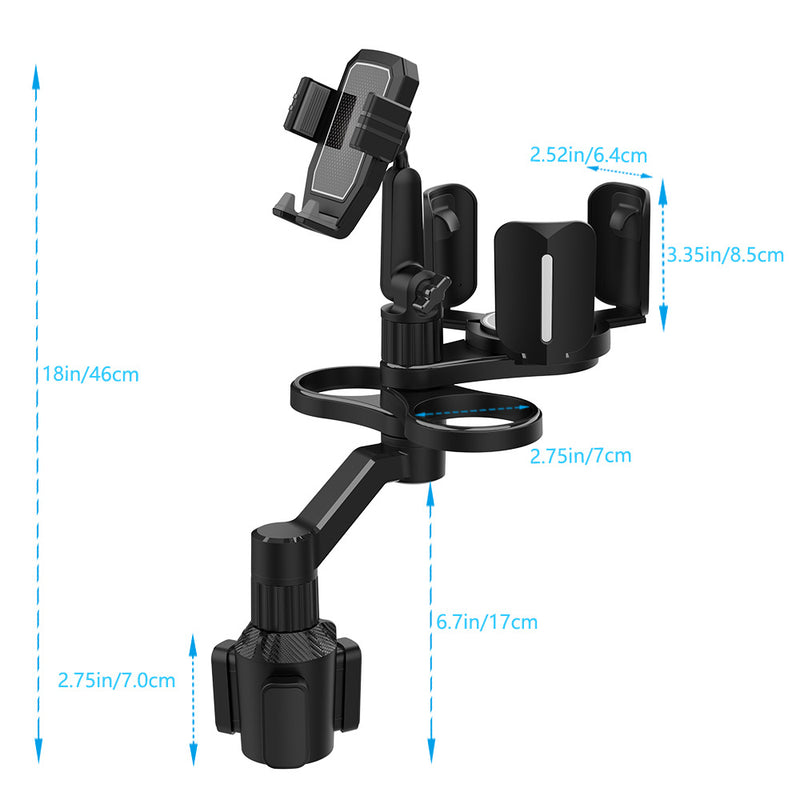 MAILUZHE Car Cup Holder 4 in 1 Expander Tray,Detachable Car Food Tray Retractable with Dual Cup Holder, Phone Holder, 360°Rotation Adjustable Base, Road Trip Essentials Car Accessories (D04)