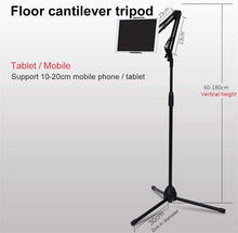 Load image into Gallery viewer, Universal Tripod Floor Stand with 360° Flexible Scissor Boom Arm Extendable to Height 180cm for Phone or Tablet
