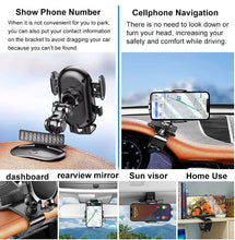 Load image into Gallery viewer, Universal 360° Rotatable Phone Holder for Car Dashboard Sunvisor Rearview Mirror Desk Kitchen Cabinet with Spring Clamp Holder &amp; One Touch Phone Holder Compatible for Phone Size 7.0&quot; Inch
