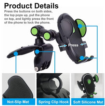 Load image into Gallery viewer, Universal 360° Rotatable Phone Holder for Car Dashboard Sunvisor Rearview Mirror Desk Kitchen Cabinet with Spring Clamp Holder &amp; One Touch Phone Holder Compatible for Phone Size 7.0&quot; Inch
