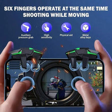 Load image into Gallery viewer, 6 Finger Mobile Phone Game Trigger for PUBG Gaming Controller L1R1 Key Button Gamepad Joystick
