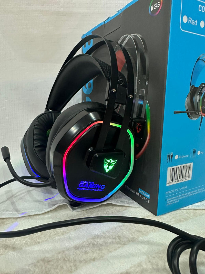 USB 7.1 Channel Gaming Headset with Microphone Big Earmuffs RGB LED Light for Desktop/Laptop