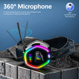 USB 7.1 Channel Gaming Headset with Microphone Big Earmuffs RGB LED Light for Desktop/Laptop