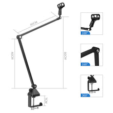 Load image into Gallery viewer, Microphone Desk Mounted Suspension Boom Scissor Arm Stand (40cmx2) Flexi Angle Hold upto 2kg Weight
