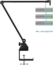 Load image into Gallery viewer, Microphone Desk Mounted Suspension Boom Scissor Arm Stand (40cmx2) Flexi Angle Hold upto 2kg Weight
