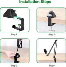Load image into Gallery viewer, Microphone Desk Mounted Suspension Boom Scissor Arm Stand (40cmx2) Flexi Angle Hold upto 2kg Weight
