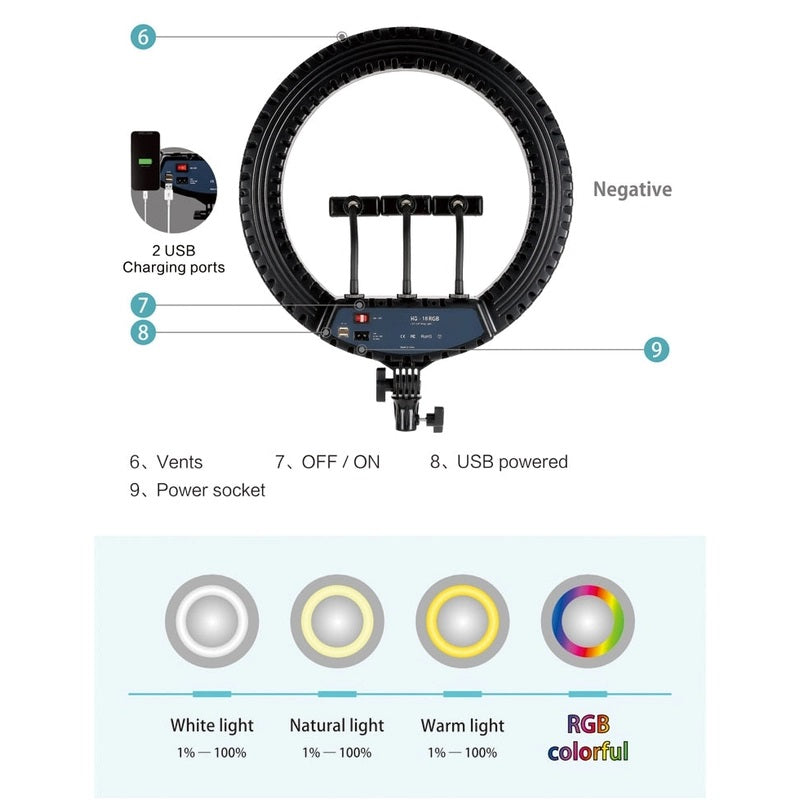 HQ 18 Inch RGB Ring Light tripod LED RingLight Selfie Ring Light Premium Quality