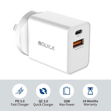 Load image into Gallery viewer, iQuick 20W PD3.0 QC3.0 USB Fast Charging Adapter wall charger for iPhone Andorid
