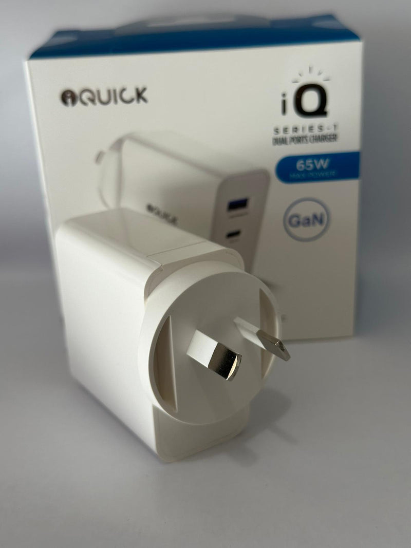 iQuick GaN 65W PD3.0+QC3.0 Fast Charging Adapter for iPhone and Android 1PD Type C & QC 3.0 Port