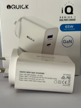 Load image into Gallery viewer, iQuick GaN 65W PD3.0+QC3.0 Fast Charging Adapter for iPhone and Android 1PD Type C &amp; QC 3.0 Port
